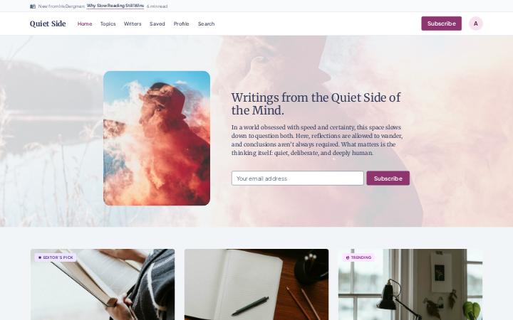 Quiet Side, Top bar · Simple layout