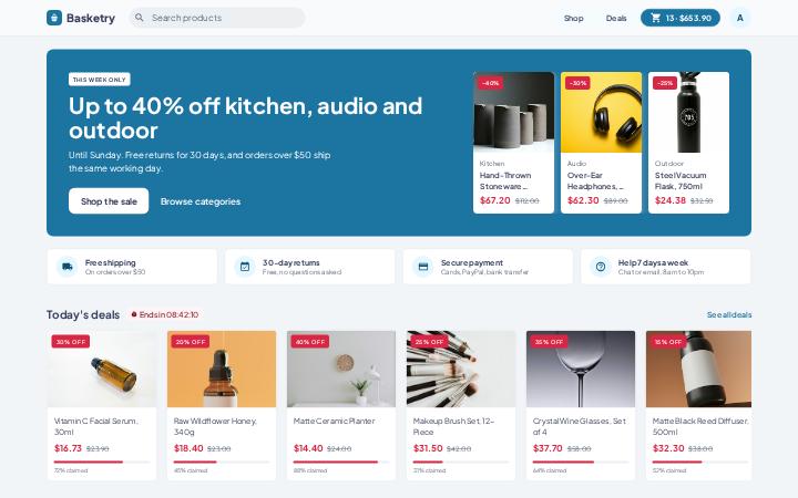 Basketry, Top bar · Search layout