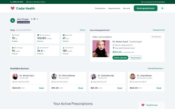 Cedar Health, Top bar · Links right layout