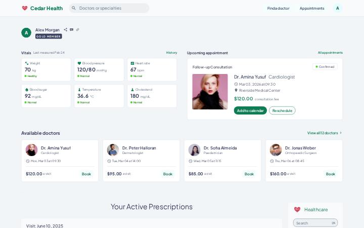 Cedar Health, Top bar · Search layout