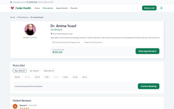 Cedar Health, Doctor Profile