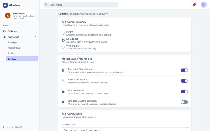 Hireline, Settings